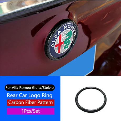 QHCP ABS Car Front/Rear Emblem Decorative Frame Sticker Trims Carbon Fiber Style Black For Alfa Romeo Giulia Stelvio Car Styling