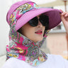 Fashion Women Summer Outdoor Riding Anti-UV Sun Hat Beach Foldable Sunscreen Floral Print Caps Neck Face Wide Brim Hat