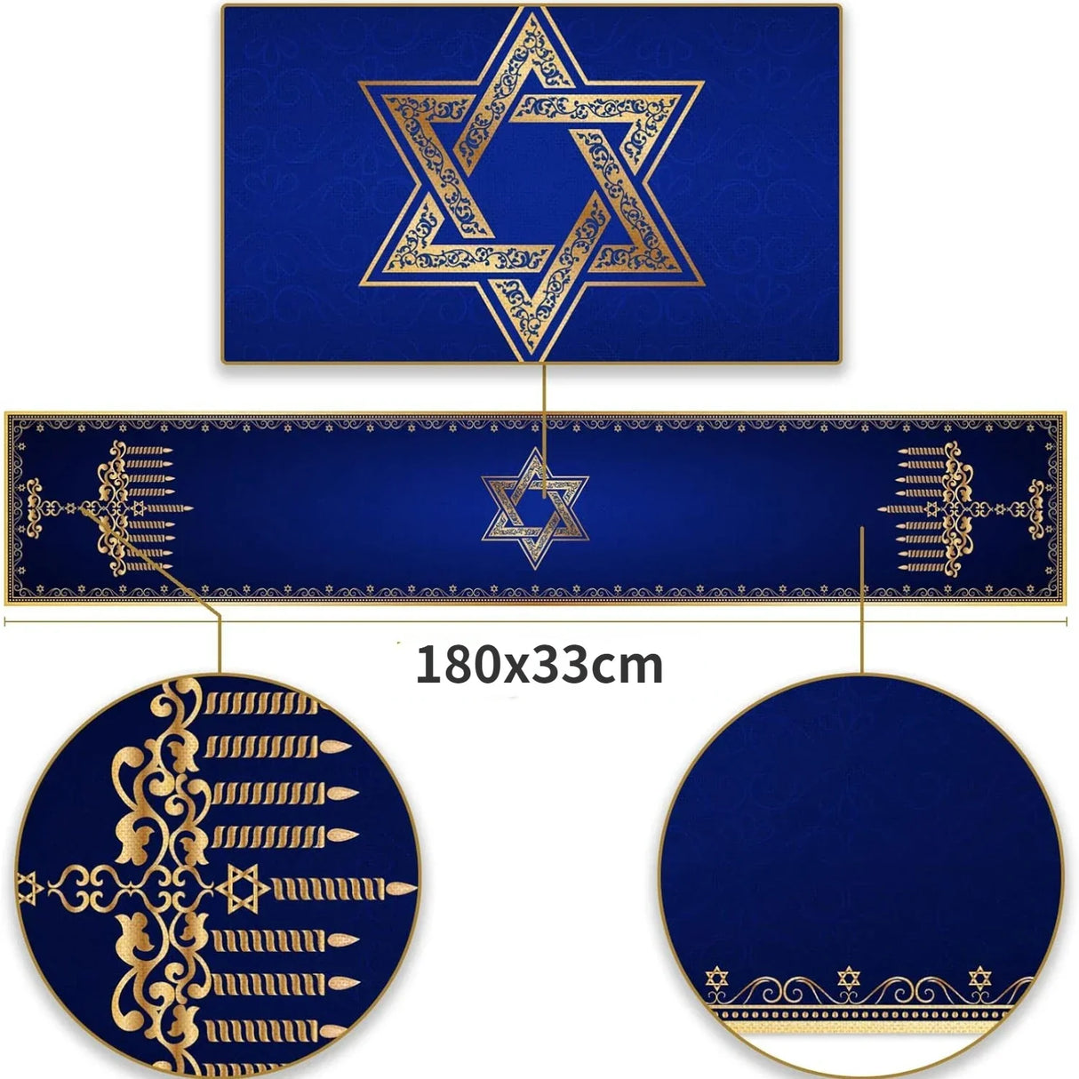 Hanukkah Linen Table Runner Party Table Decor Menorah Star of David Chanukah Jewish Festival Dining Table Runners Party Decor