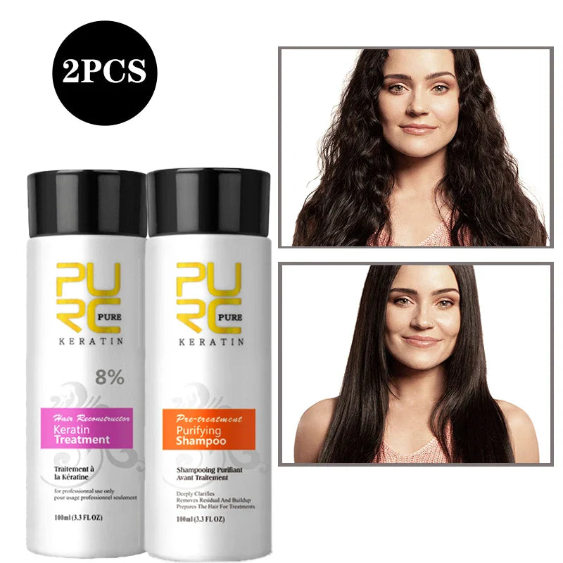 PURC Professional Keratin Hair Treatment Set Brazilian Hair Straightening Cream Smoothing Shampoo Magic Hair Mask Care