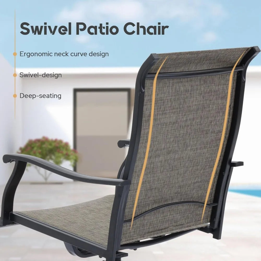 Swivel Patio Chairs Set of 2, High Back Textilene Patio Dining Chairs for Lawn Garden, Black Frame,outdoor chair