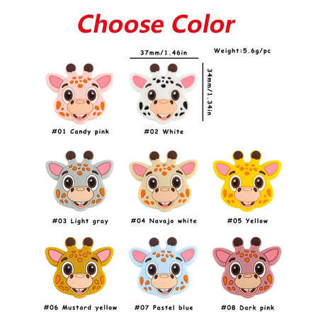 5/10 Pieces Brand New Giraffe Head Silicone Animal Beads Food Grade DIY Pacifier Chain Accessories Baby Toys BPA Free