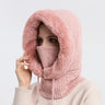 Thicken Fleece one-piece Hat Women Knitted Fluffy Cap Scarf Mask Set Hood Winter Warm Outdoor Ski Windproof Plush Beanies Bonnet