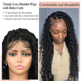 kalyss 32" Square Knotless Locs Briaded Wigs Full Lace Briaded Wig With Boho Curls Synthetic Lace Front Braided Wigs