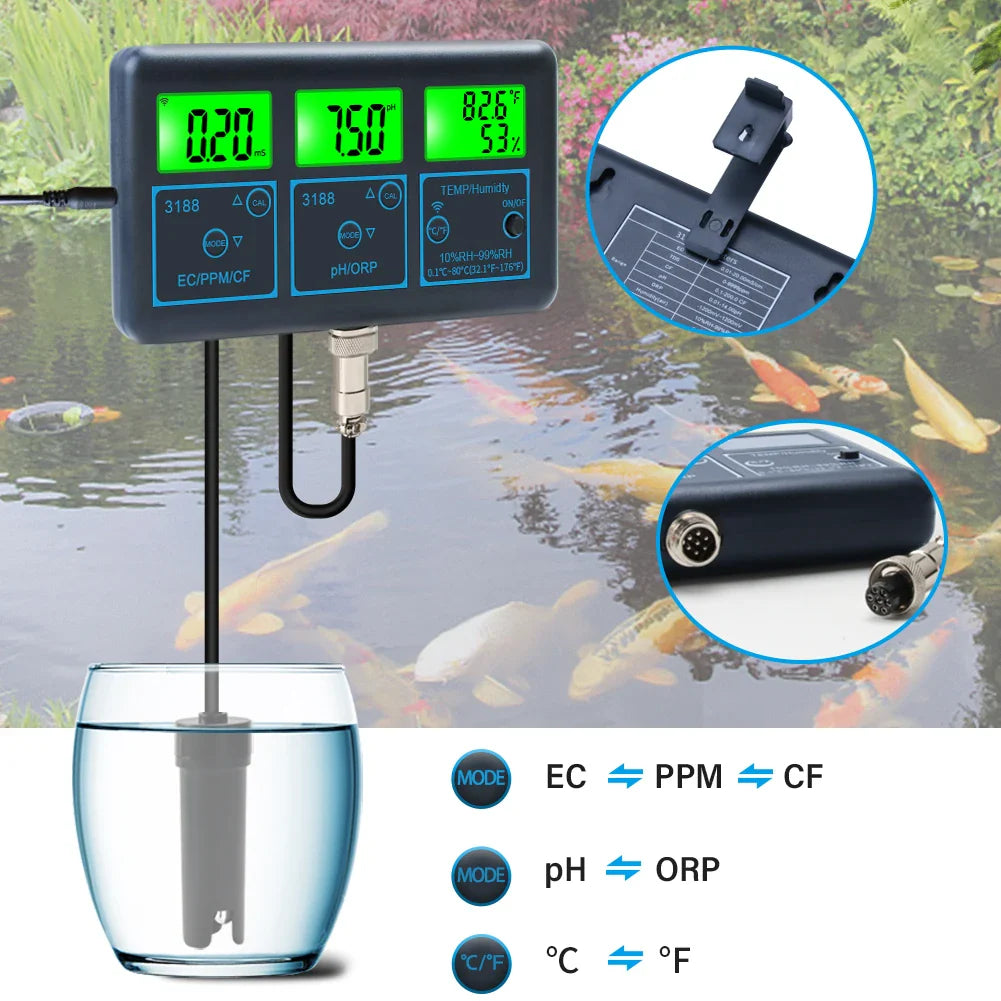 WiFi PH Meter Temp TDS(ppm) EC ORP Water Tester Tuya APP Smart Monitor Digital Analyzer for Aquariums Hydroponics Swimming Pool