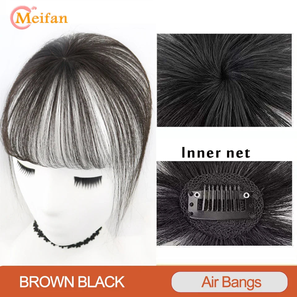 MEIFAN Middle Part Fake Bangs Fringe Synthetic Topper Hairpiece Clip-In Bang Extension Natural Invisible Clourse Hairpiece Women