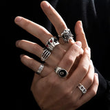 6Pcs Punk Poker Joker Silver Color Rings Set for Men Goth Skeleton Billiards Set Couple Emo Fashion Jewelry Anillos Hombre