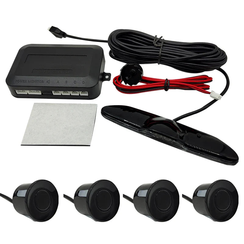 New LED Parking Sensor System Backlight Monitor Display Kit Backup Detector Assistant 4 Probes