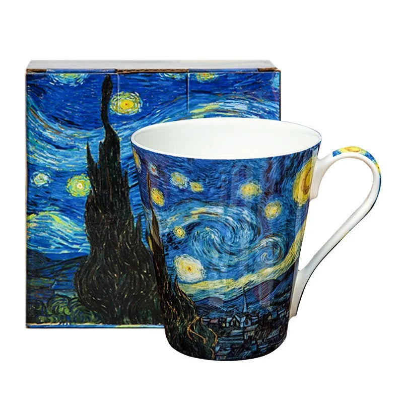 Fine Bone China 400ml Breakfast Coffe Cup Hot Water Mug Wedding Birthday Christmas Gift Van Gogh Drinkware Coffeeware Teaware