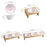 Fashion Cartoon Paw Design Pet Bowls Raised Dog Cat Feeder Solid Wooden Stand Ceramic Food Feeding Bowl Cats Puppy Accessories