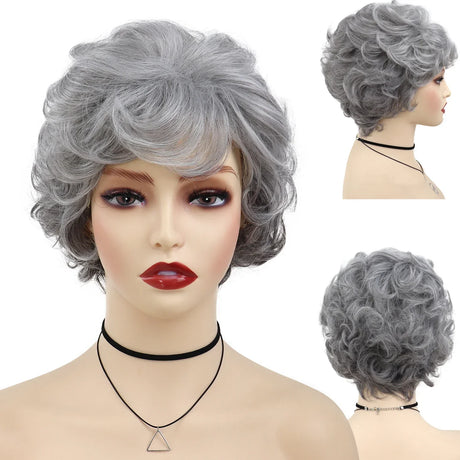 GNIMEGIL Synthetic Short Pixie Cut Wig Women Natural Hairstyle Bangs Wig Blonde Mix Brown Soft Straight Wig for Chemo Patient