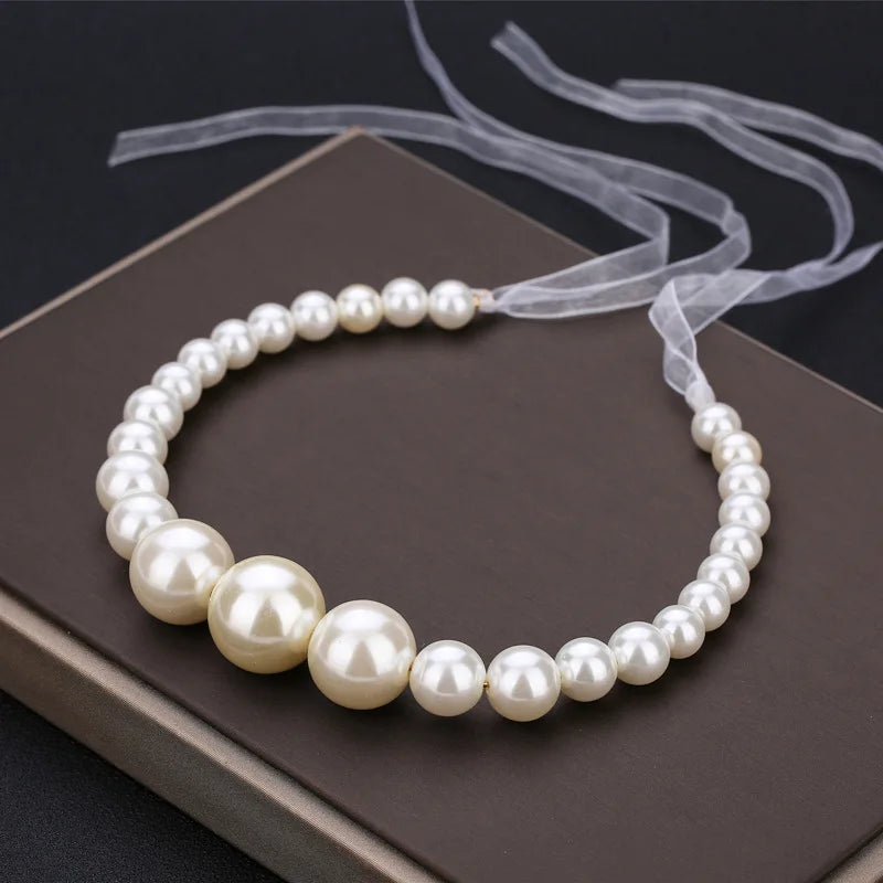 Bridal Sweet Headband Headpieces Banquet Pearls Headdress Simple Chain Hair Vine For Banquet Wedding Masquerade Hair Jewelry