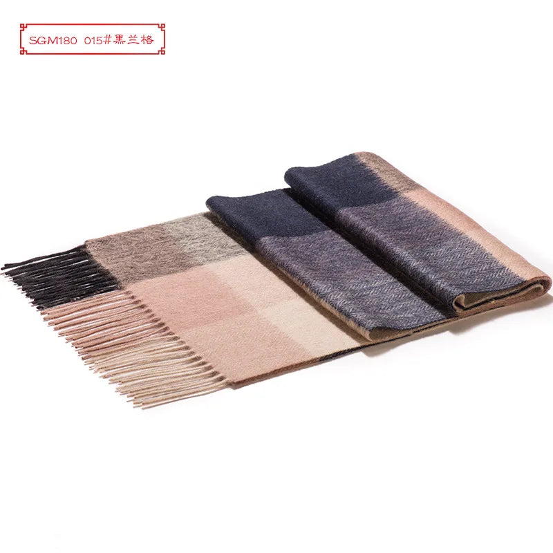 High Quality 100% Wool Scarf Men Autumn Winter Korean Long Warm Plaid Couple Muffler Male Soft Cashmere Thermal Shawl Gentlemen