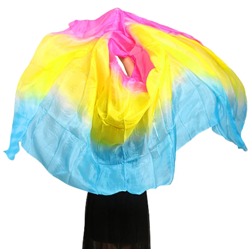 New 100% silk belly dance veil 3-color gradient veil wholesale new design dance performance props hand-cast yarn 200cm-400cm