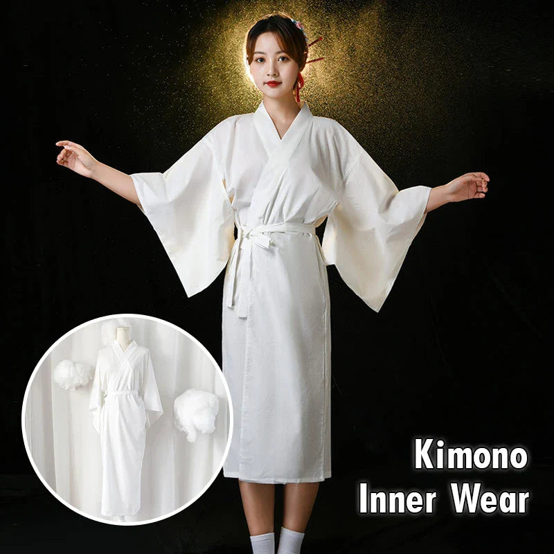 Japanese Traditional Kimono Juban Women White Yukata Kimono Bottom Lining With Belt Haori Intimate Kimono Inner Wear Underwear