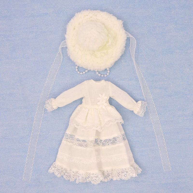 Handmade Blyth Doll Bear suit Clothes Doll Blyth Doll Clothes Princess Dress With White Lace For Ymy Licca Azones Ob24 Ob27 Fr