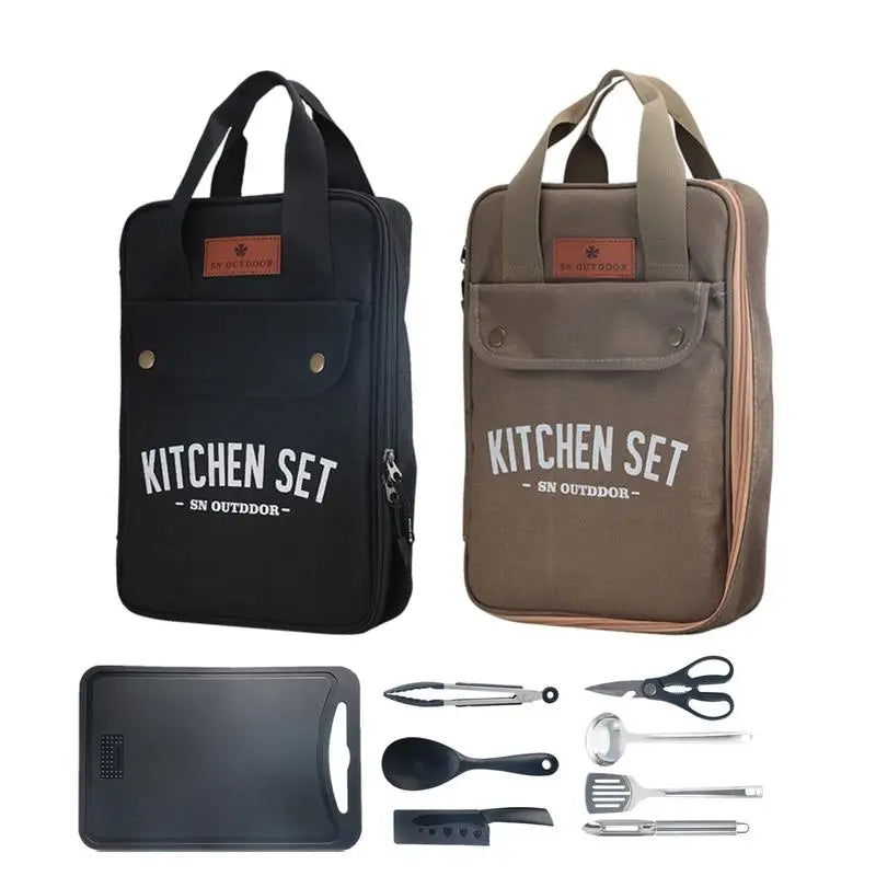 Camping Kitchen Set 8pcs Camping Outdoor Cookware Kit Stainless Steel Camping Tool Travel Set And Utensil Organizer Storage bag