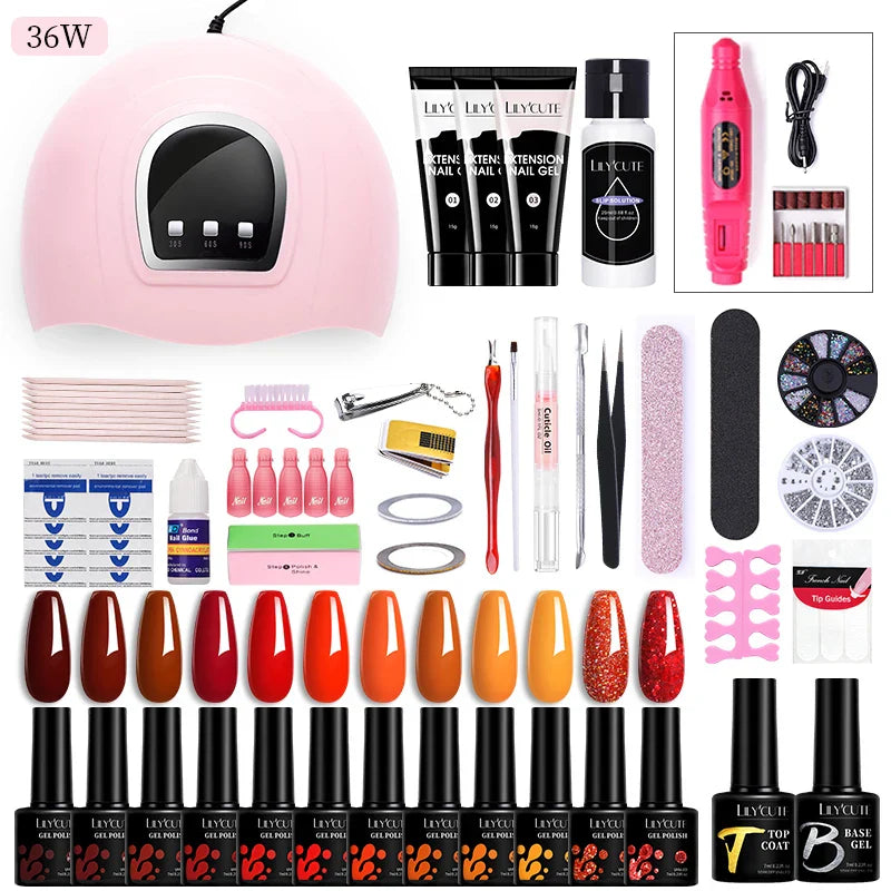 LILYCUTE Manicure Set For Quick Nail Extensions Gel Nail Polish With UV LED Nail Lamp Electric Nail Drill All For Nail Gel Tools