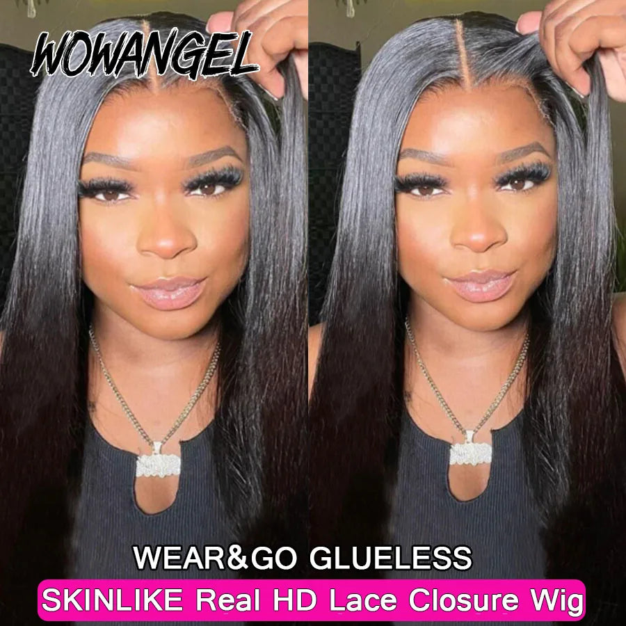 WOWANGEL Bye Bye Knots Wig 5x5 HD Lace Closure Wigs Melt Skins 34inches Straight Human Hair Wigs Bleached Knots Glueless Wigs