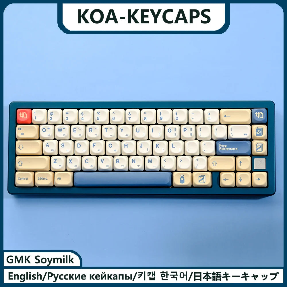 KBDiy KOA Keycaps GMK Soymilk 140 Keys PBT Keycap Similar MOA Japanese Korean Russian Keycap 7u MAC ISO For Mechanical Keyboard