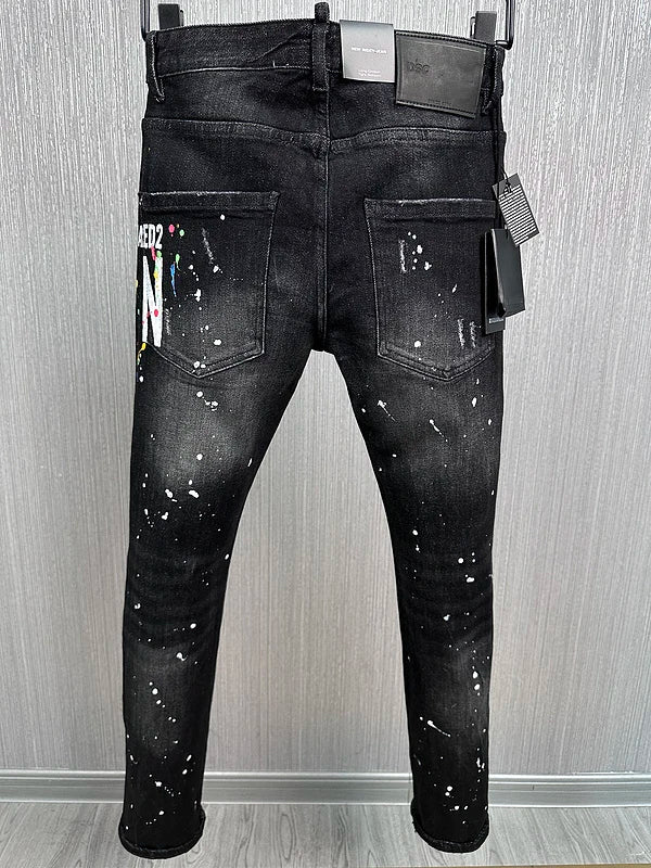 2024 Hot Men Jeans Denim Pants Hole Slim Pencil Trousers Metal Buttons Zipper Party Clothes Classics Fashionable Black Blue 9881