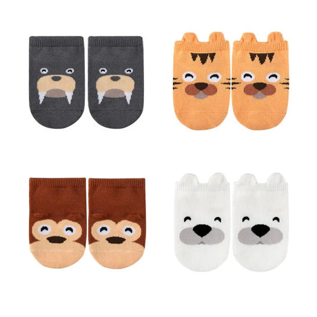 4Pairs/lot Cute Cartoon Non-slip Baby Socks Newborn Toddler Animal Design Kids Boy Girls Socks 0-4 Years