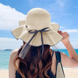 Summer Sun Hat for Women Beach Hat Women Flat Top Ribbon Bowknot Elegant Luxury Straw Women Summer Hats