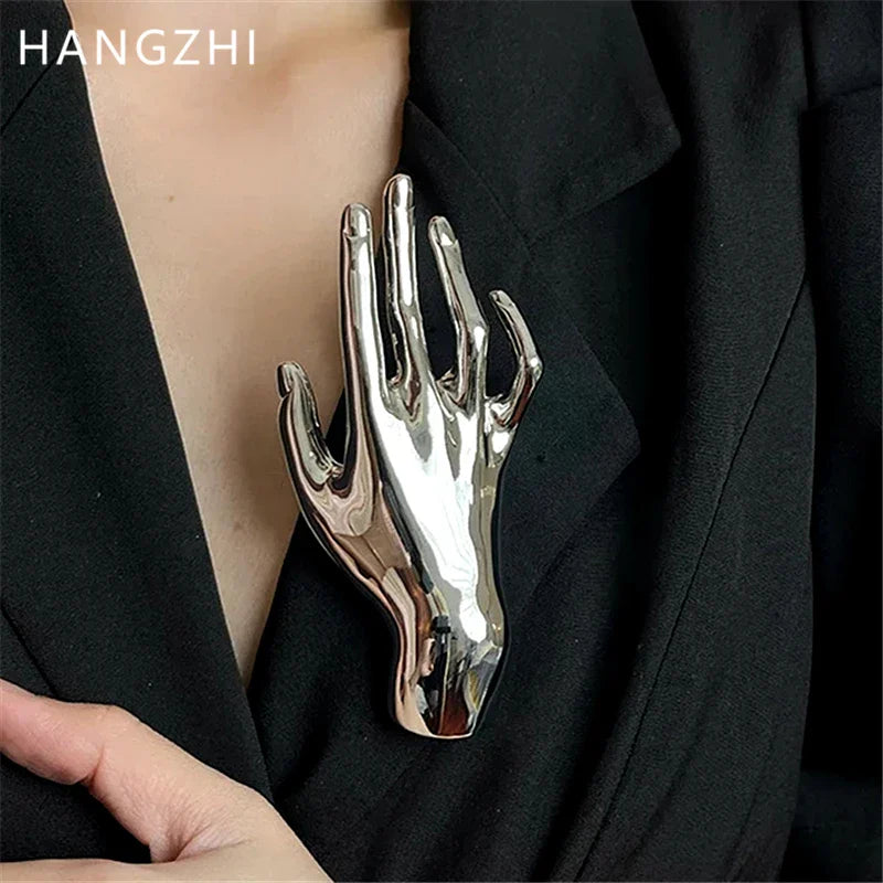 HangZhi Large Smooth Hand Palm Brooch Exaggerated Pin Sweater Woolen Coat Suit Accessories Autumn Winter New Design Y2K Jewelry