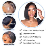 Straight 13x4 Lace Front Short Bob Wig Natural Black Human Hair Wig for Black Women side part Closure Bob Wig Brazilian Hair