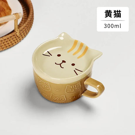 Creative Mug Cute Cartoon Animal Ceramic Mug with Lid Coffee Cup Breakfast Milk Cup Living Room Coffee Table Drinking Utensils