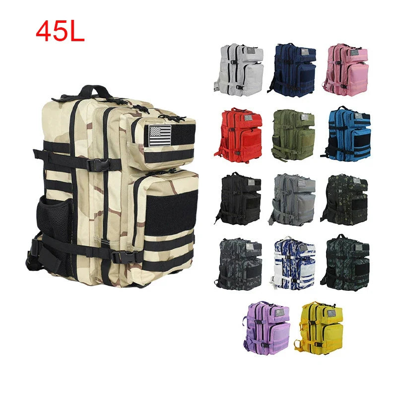 New 45L Military Tactical Backpack Outdoor Training Gym Bag Hiking Camping Climb Travel Rucksack Army 3D Trekking Molle Knapsack