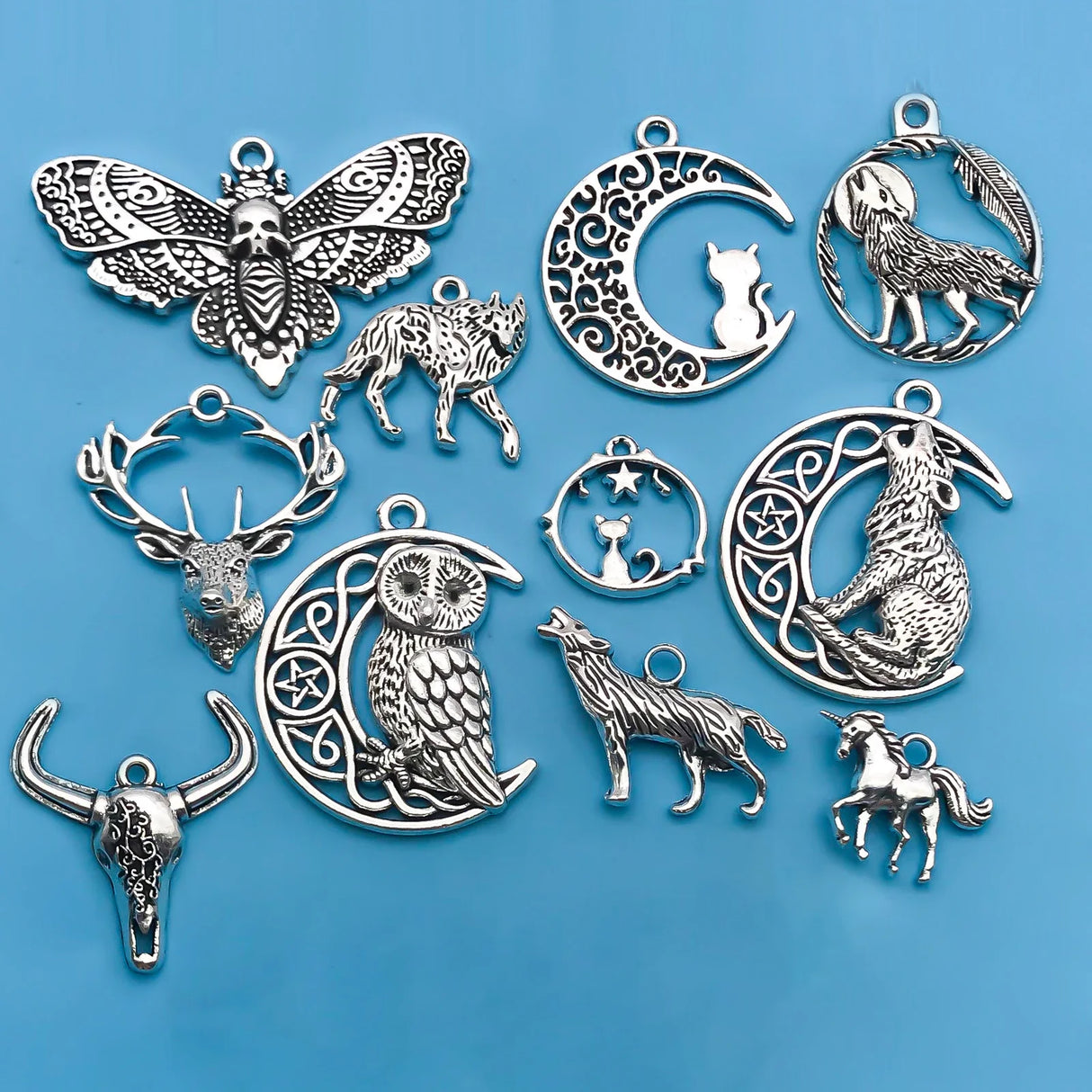 10/20Pcs Alloy Retro Silvery Animal Shape Charms Horse Owl European and American Style Creative Pendants For Bracelet Necklace