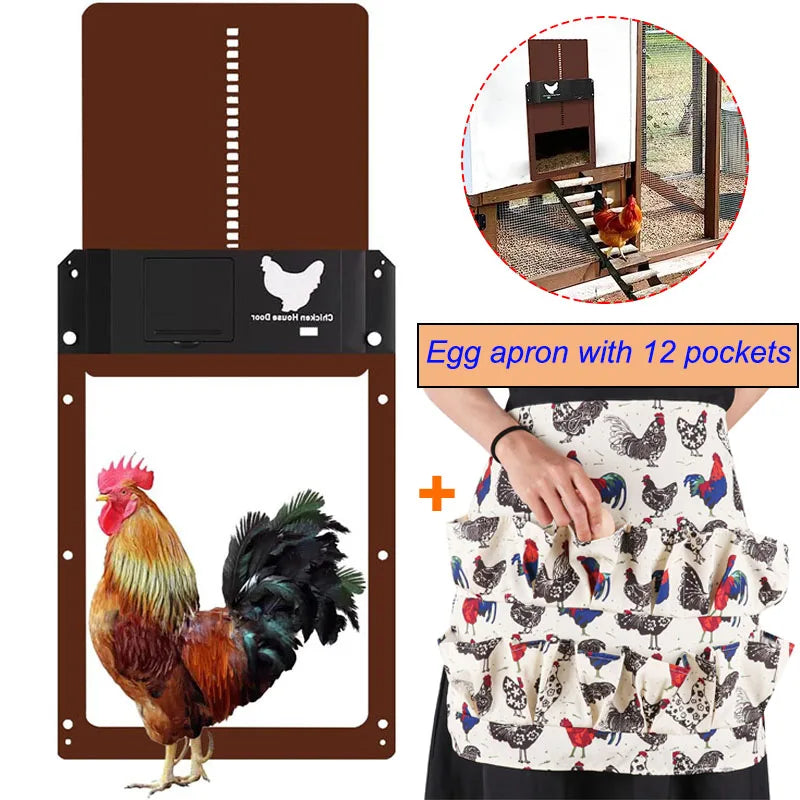 Automatic Chicken House Door with 12 Pockets Eggs Apron Waterproof Light Sensor Chicken Coop Door Poultry Habitat Supplies