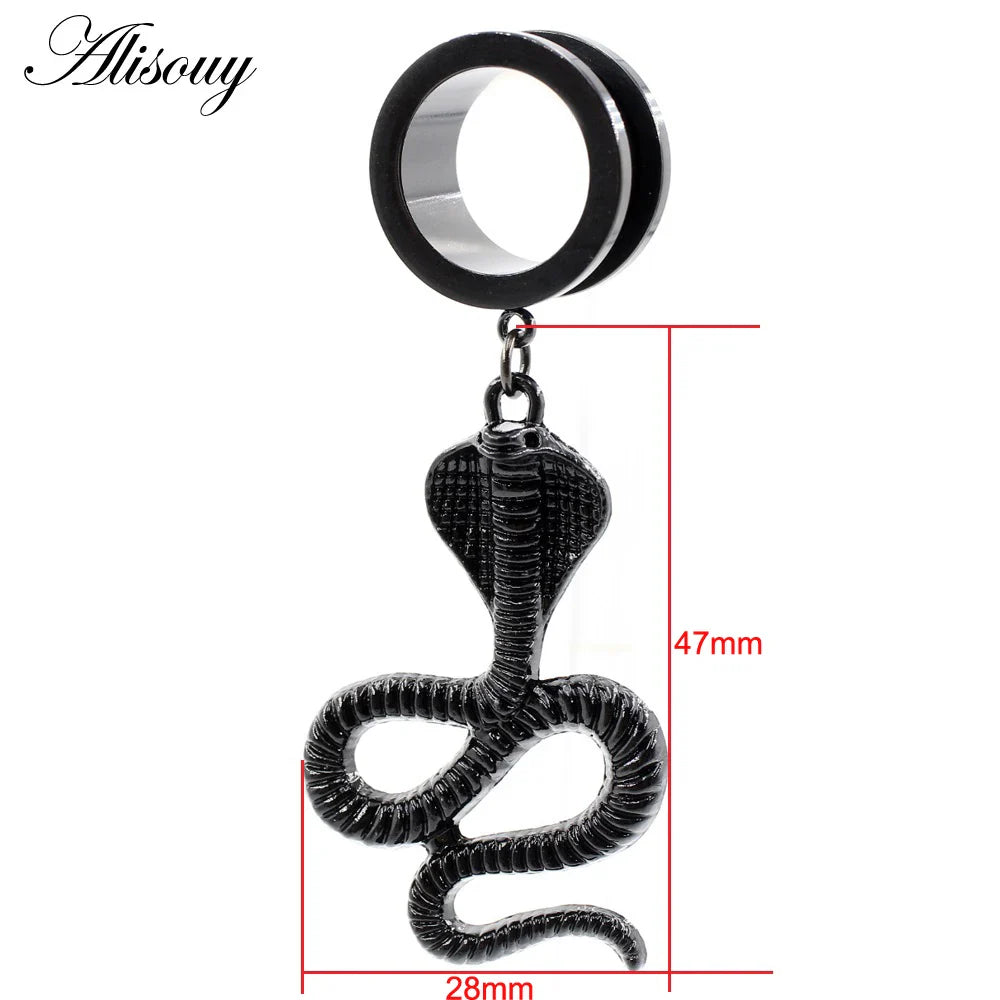 Alisouy 1PC Stainless Steel Water Drop Stone Star Moon Sword Skull Bees Dangle Earring Ear Gauge Plug Tunnel Expander Stretcher