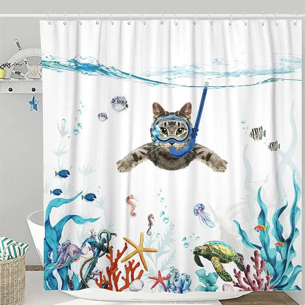 Colorful Tropical Fish Shower Curtains Ocean Animals Kids Bath Curtain Polyester Fabric Waterproof Bathroom Decor Set with Hooks