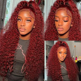 99J Burgundy HD Lace Front Wig Human Hair 13X4 Deep Wave Curly Red Colored Lace Frontal Human Hair Wigs for Women Lace Front Wig