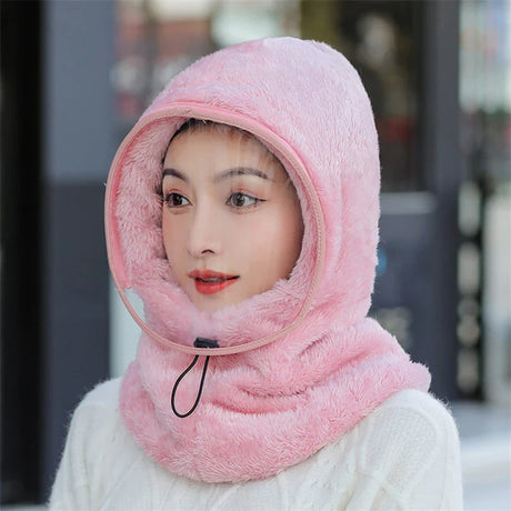 Winter Windproof Plastics Mask Scarf Cap One-Piece Riding Warm Pullover Hat Women Ear Protection Fluffy Soft Versatile Thermal