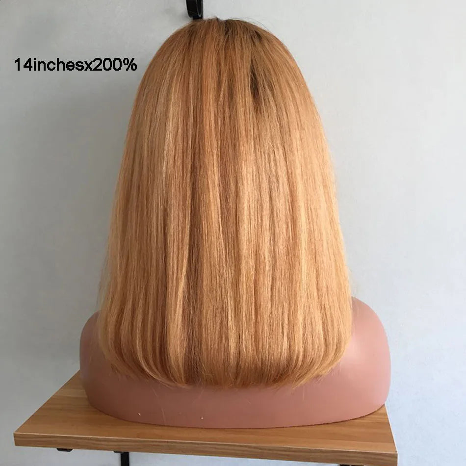 Amethyst Layered Cut Blonde Bob Human Hair Wigs Brazilian Remy Full Machine Scalp Top Short Bob Wig With Bangs For Black Women