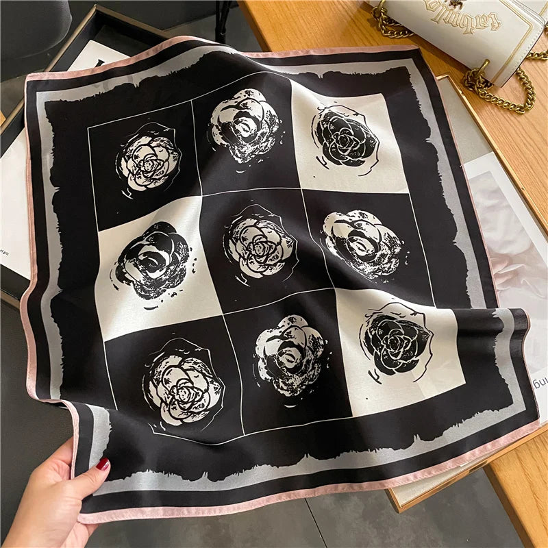 Horse Print 100% Real Silk Square Scarf Women Luxury Brand Small Neckerchief Female Hair Hand  Wrist Foualrd Scarves Bandana