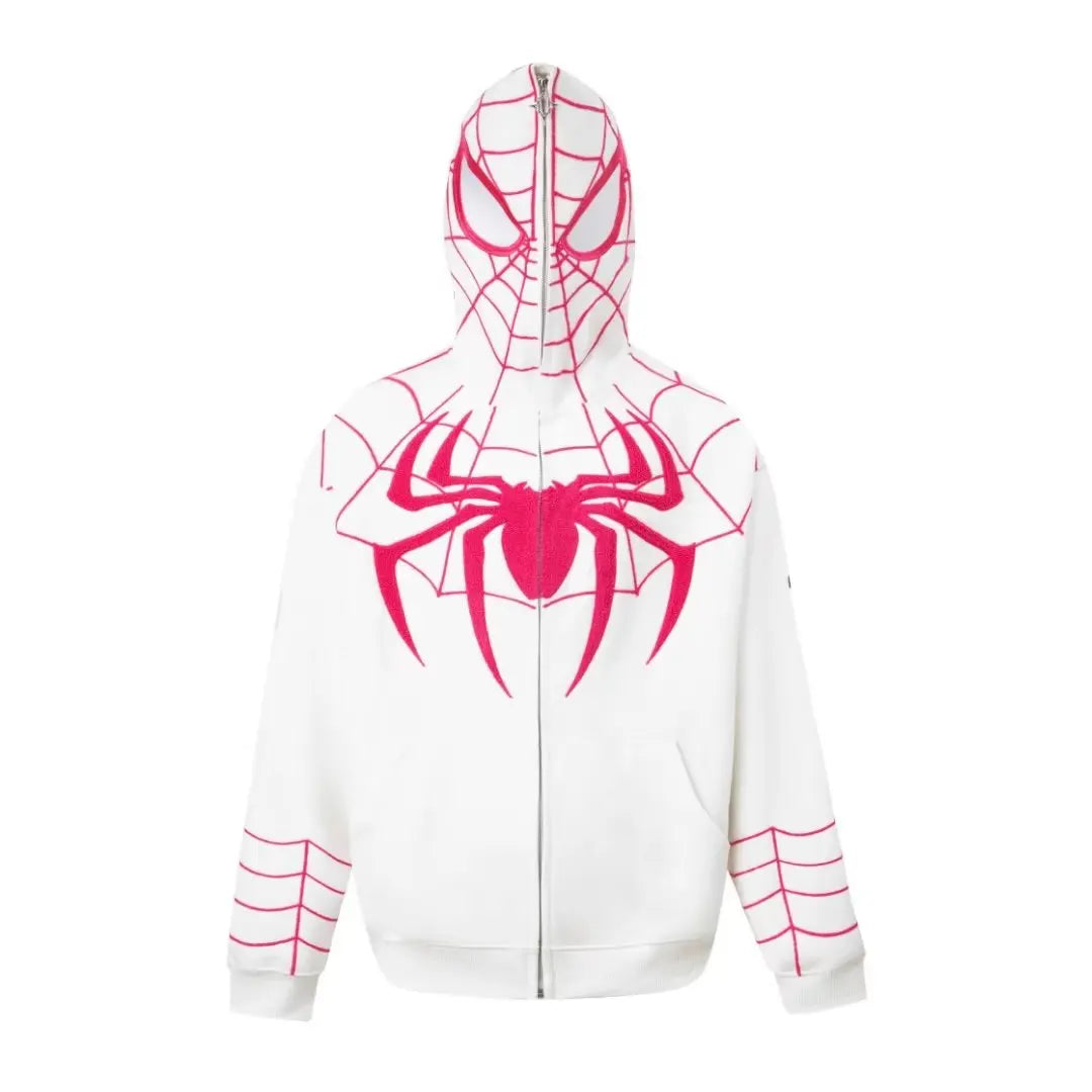 Hip Hop Hoodie Coat Men Women Y2K Harajuku Embroidery Spider Web Full Zip Up Hooded Sweatshirt Loose Streetwear Autumn Tops