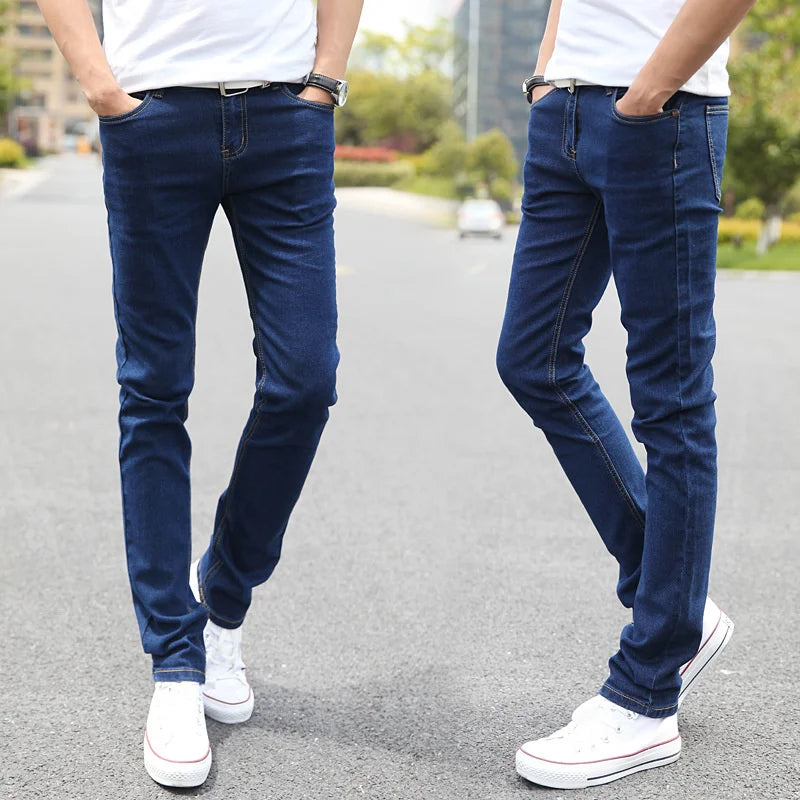 Men's Slim Little Feet Elastic Baggy Jeans Korean Fashion Streetwear Cargo Denim Pants Men Clothing