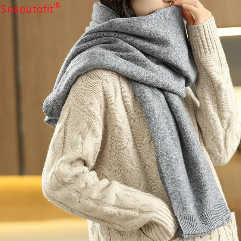 All-Season Pure Wool Knitted Shawl Women's Casual Cashmere Scarf White Sweater Women's Folded Wear Cardigan Shawl Fashion Scarf