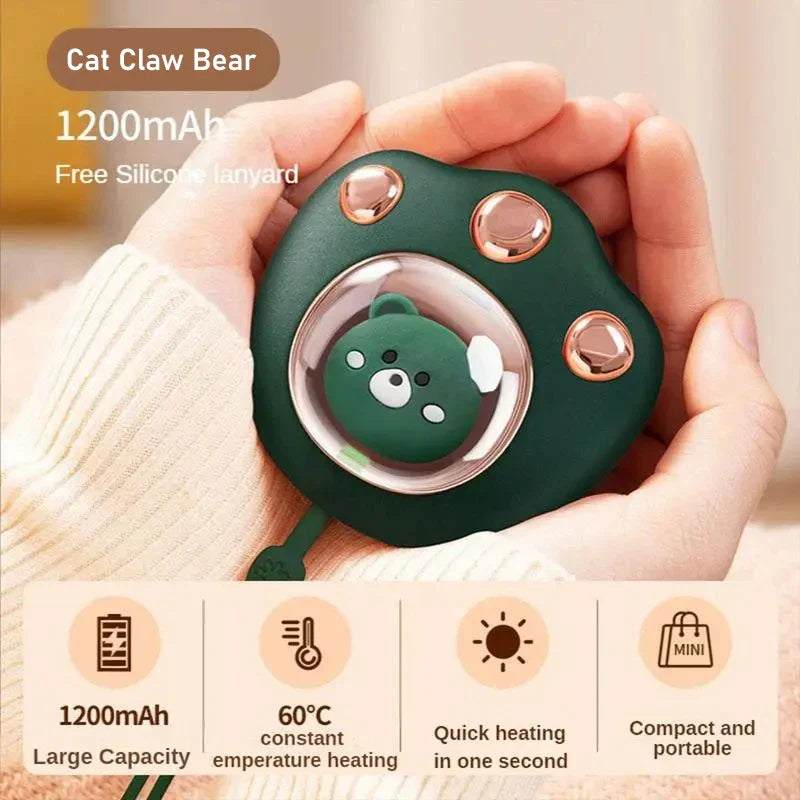 Electric Mini Hand Warmer 2-Gears Cute Cat Claw Shaped Heater USB Rechargeable Winter Heater for Winter Outdoor Camping 1200Mah