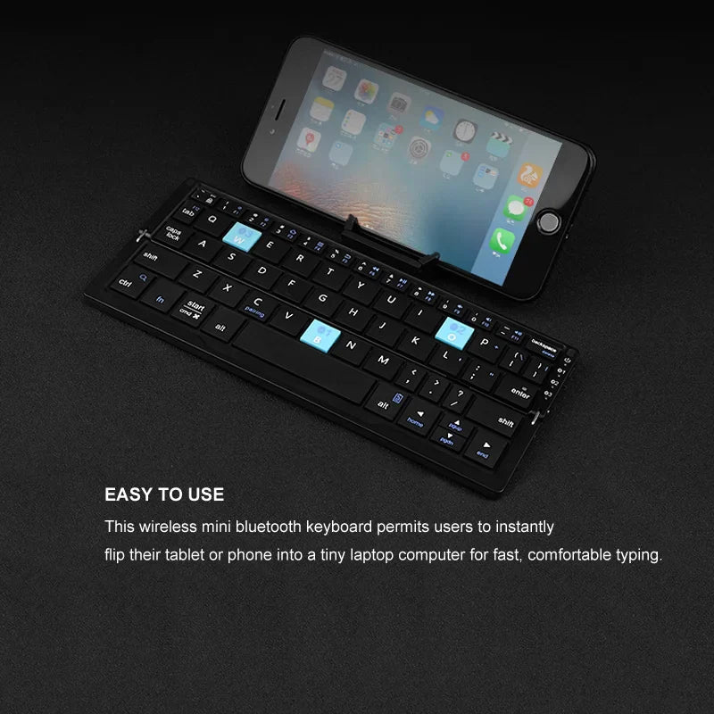 Folding Mini Keyboard Wireless Bluetooth Keypad Supported 3 Devices With Stand Rechargeable Keyboard For Phone Tablet