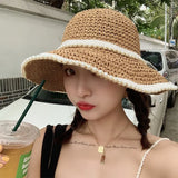 Women's Large Brim Straw Beach Hats Girl Cap Breathable Sunscreen Uv Protection Ladies Sun Visor Female Big Brim Straw Empty