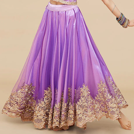 Yiman Exotic Indian Dance Gown Women's Dance Gown Temperament Wrapped Waist Show Thin Sari Top Large Swing Skirt Three Piece Set