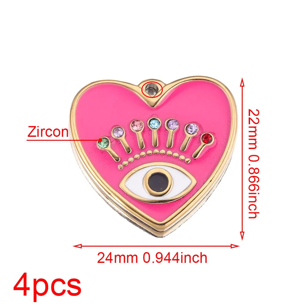 4pcs Stainless Steel Evil Eye Charms Heart  Enamel Charm Pendant Connector for Earrings Diy Jewelry Making Supplies Wholesale