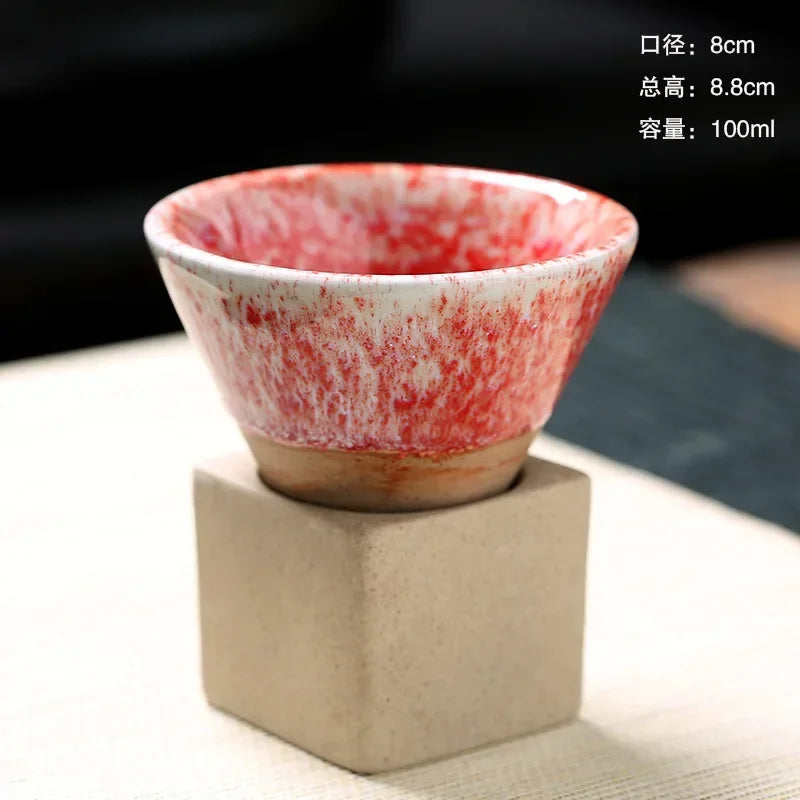 100ML Rough Pottery Teacup Creative Retro Cone Ceramic Coffee Cup Latte Flower Porcelain Cup Home Art Decorative Ceramic Mug