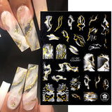 Purple Marble Nails Stickers Smoke Design Manicure Decals Golden Wave Lines Nail Slider Blooming Ink Sticker