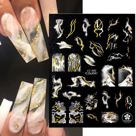 Purple Marble Nails Stickers Smoke Design Manicure Decals Golden Wave Lines Nail Slider Blooming Ink Sticker